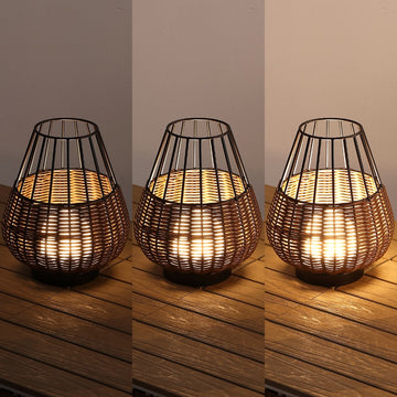 Elian 10" Modern Rustic Decorative Indoor/Outdoor Faux Wicker Rechargeable/Cordless Dimmable Integrated LED Table Lamp, Set of 2